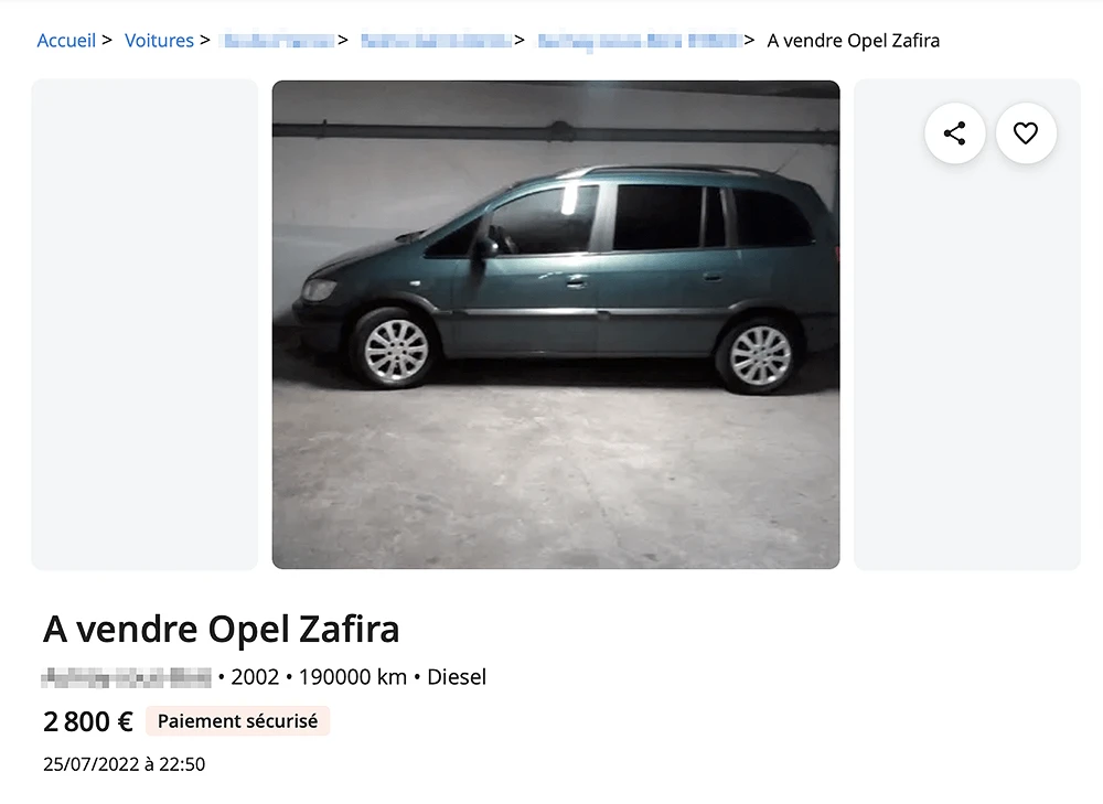Petite annonce voiture Opel Zafira vert mauvaise photo