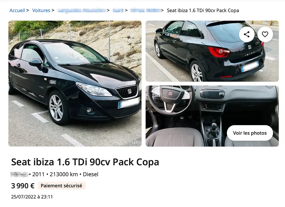 Petite annonce voiture Seat Ibiza noire