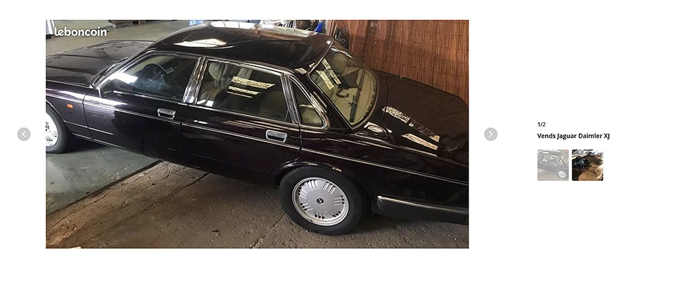 Petite annonce Leboncoin avec photos bâclées d'une Jaguar Daimler XJ
